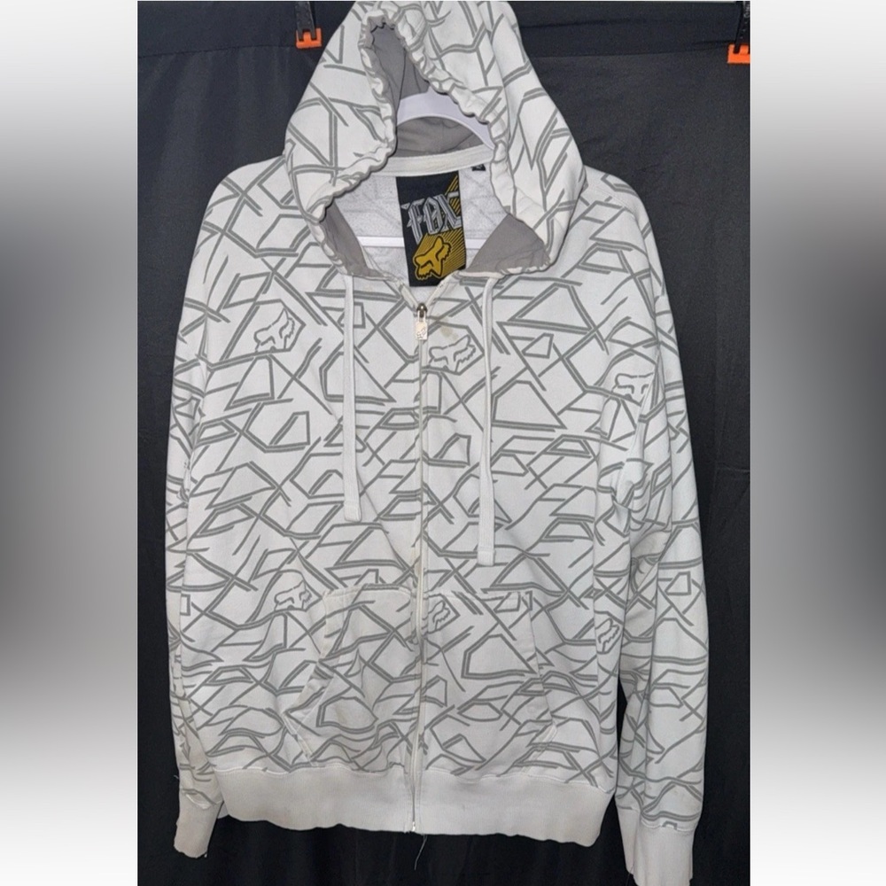 Fox racing Men's Geometric White and Gray Jacket hoodie